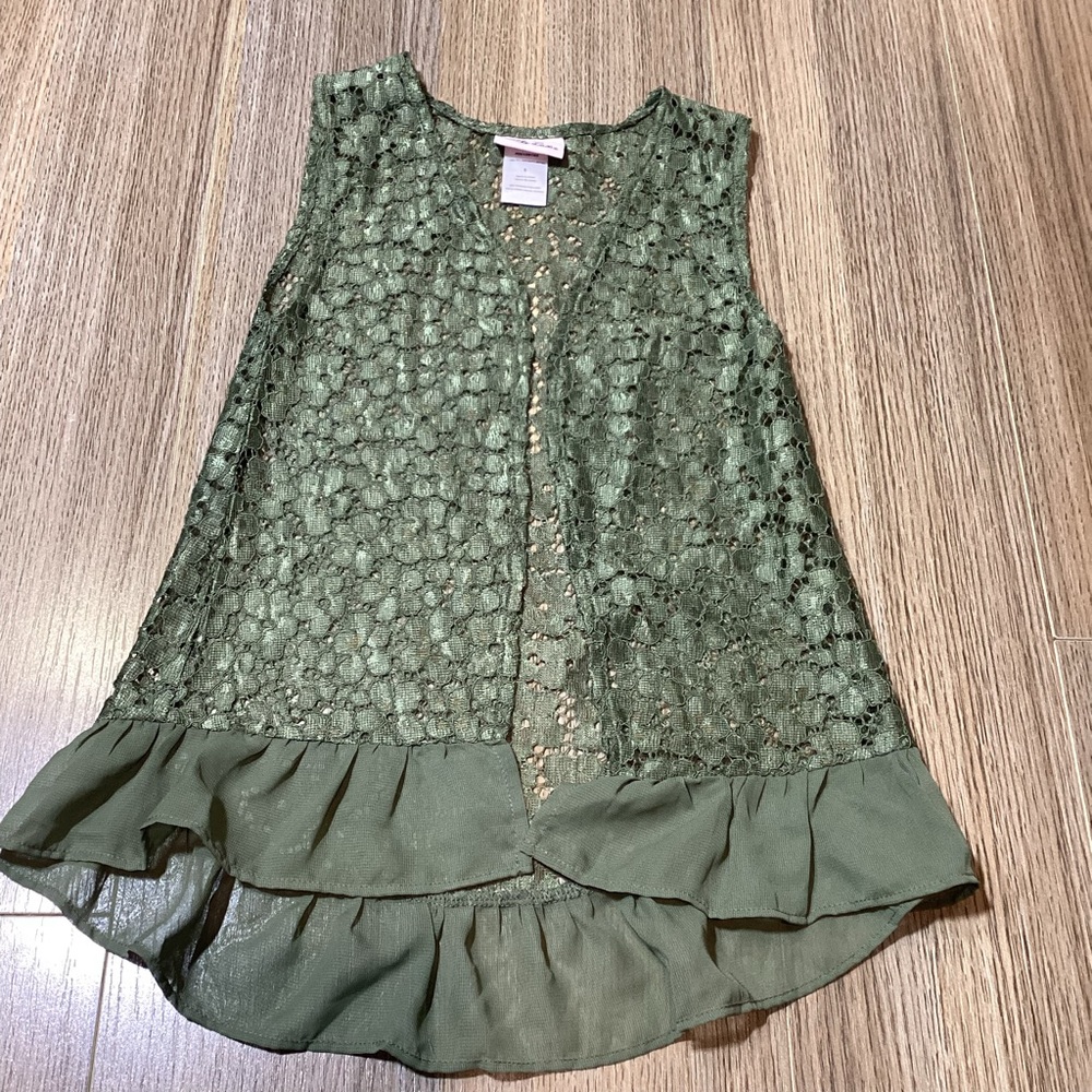 Little Lass Girls Olive Green‎ Lace Blouse – Size 5 – Pre-Owned